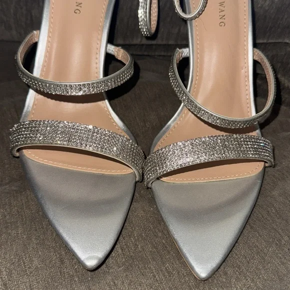 NEW AZALEA WANG ☆ Silver GALAXY Diamond Wrapped Strappy Heels Size 8.5 - Picture 9 of 9